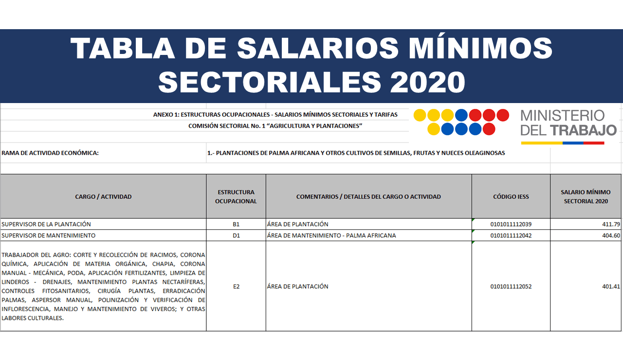 TABLA SECTORIAL PARA SUELDOS MÍNIMOS ECUATORIANA